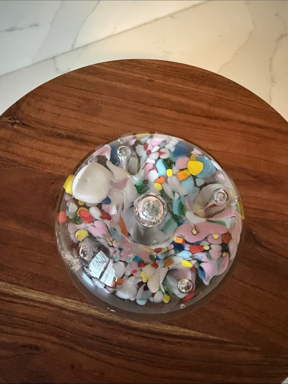 Vintage Art Glass Multicolored Paperweight Bubbles Large
